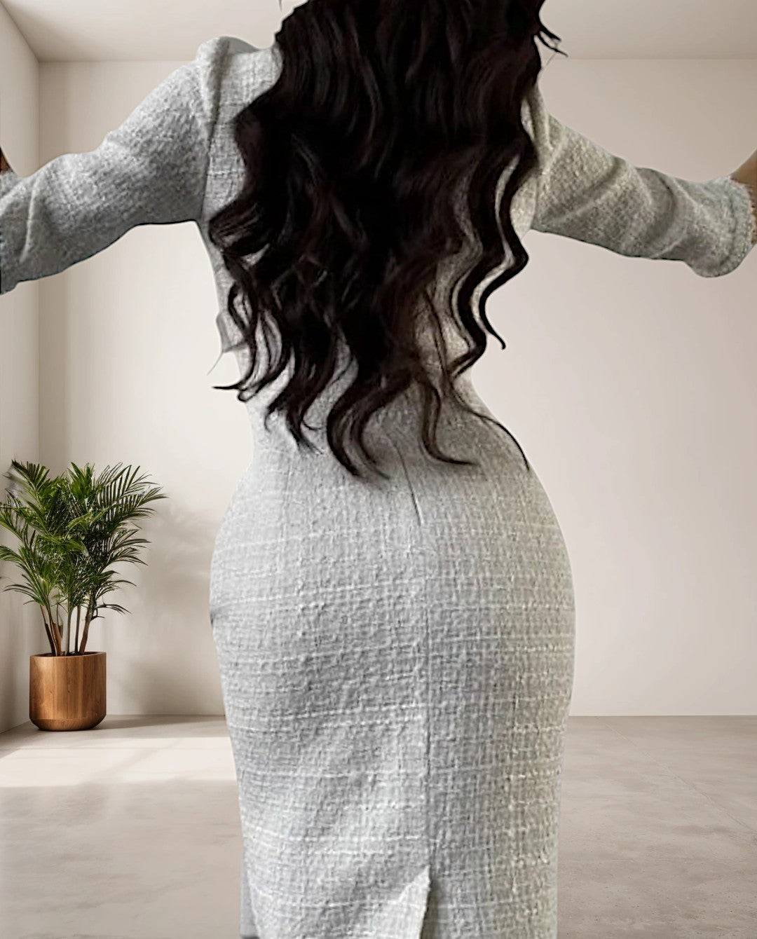 Chique Witte Tweed Jurk met Ronde Hals - Eveline