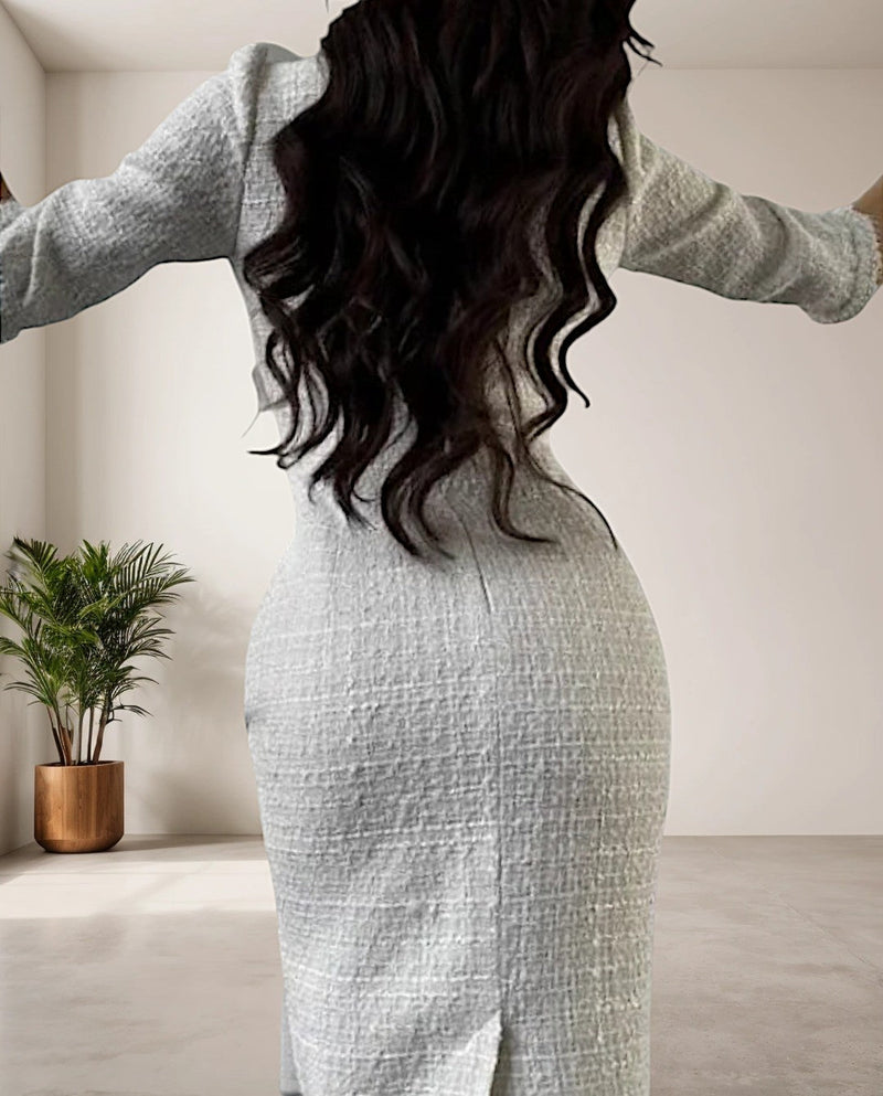 Chique Witte Tweed Jurk met Ronde Hals - Eveline
