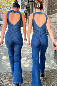 Hartvormige Rugloze Dames Denim Jumpsuit – Sakura