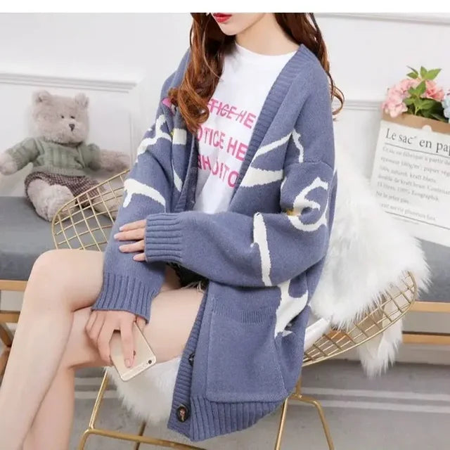 Gebreide Cardigan met Speelse Print en Knoopsluiting - Nova