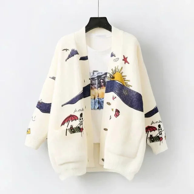 Gebreide Cardigan met Speelse Print en Knoopsluiting - Nova