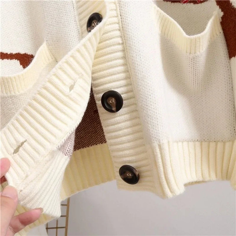 Gebreide Cardigan met Speelse Print en Knoopsluiting - Nova