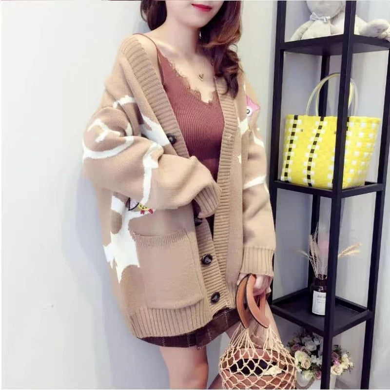 Gebreide Cardigan met Speelse Print en Knoopsluiting - Nova