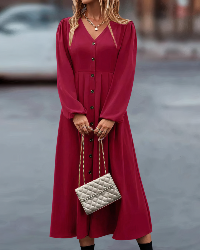 Maxi Herfst Jurk met Knoopsluiting – Amira
