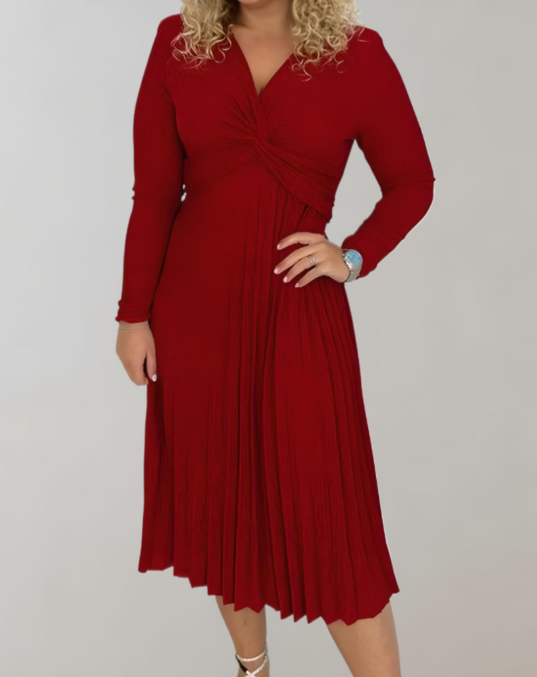 Rode Midi-Jurk met Hoge Taille - Selena