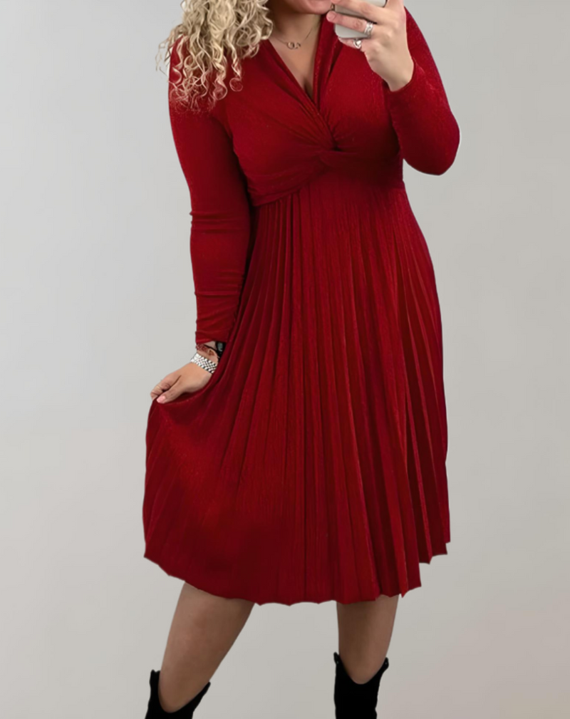 Rode Midi-Jurk met Hoge Taille - Selena