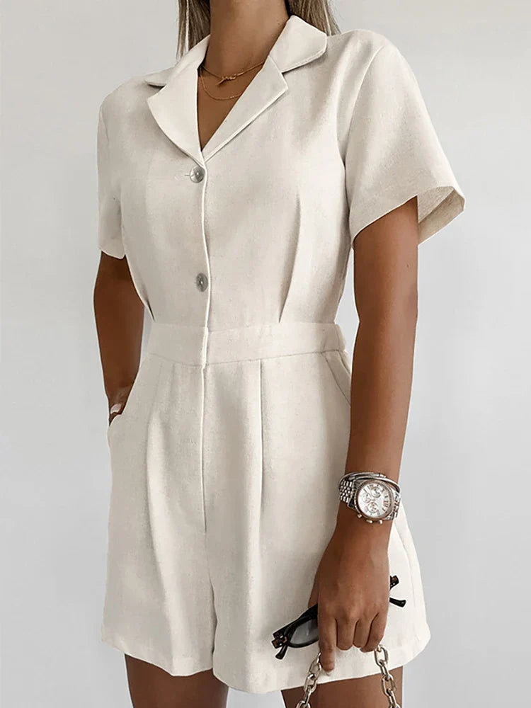 Linnen Zomerjumpsuit met Korte Mouwen – Maelis