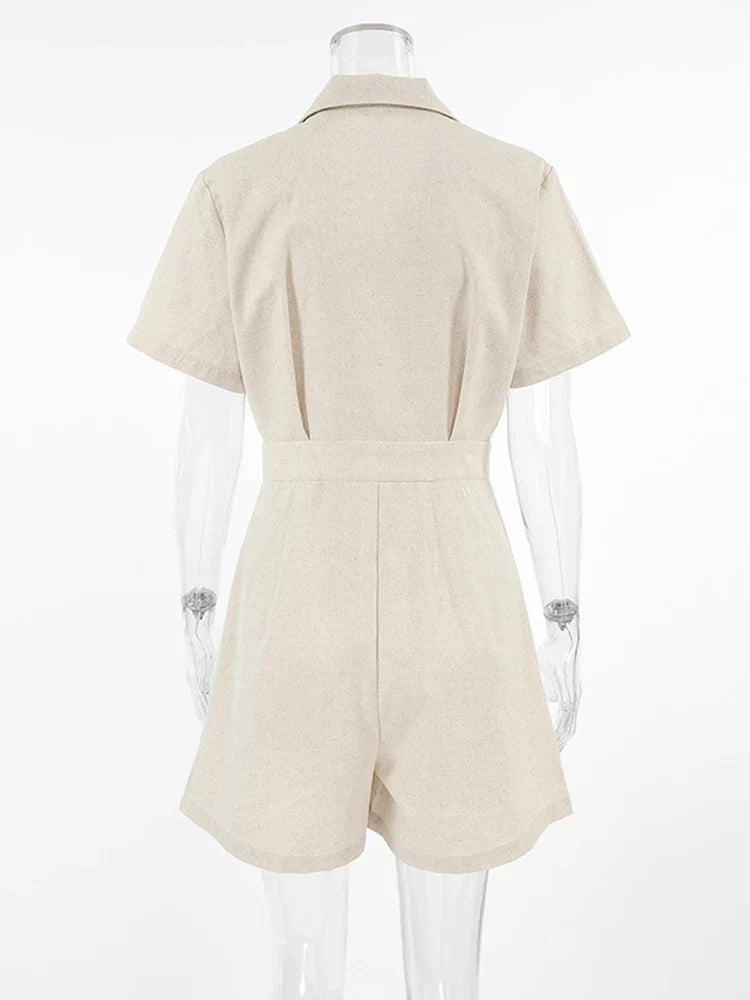 Linnen Zomerjumpsuit met Korte Mouwen – Maelis