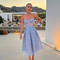 Strapless Kant Midi Jurk met Korsettop - Luna