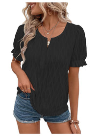Luchtig & stijlvol dames pofmouwenshirt met kantaccent – Noemi