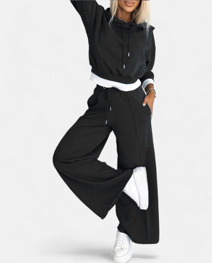 Tweekleurige Hoodie Set met Wijde Pijpen - Isabelle