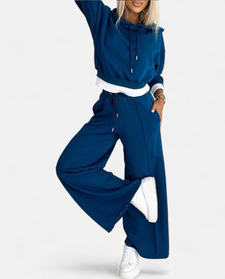 Tweekleurige Hoodie Set met Wijde Pijpen - Isabelle