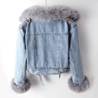 Denim en Nep Bont Elegantie Jacket - Stella