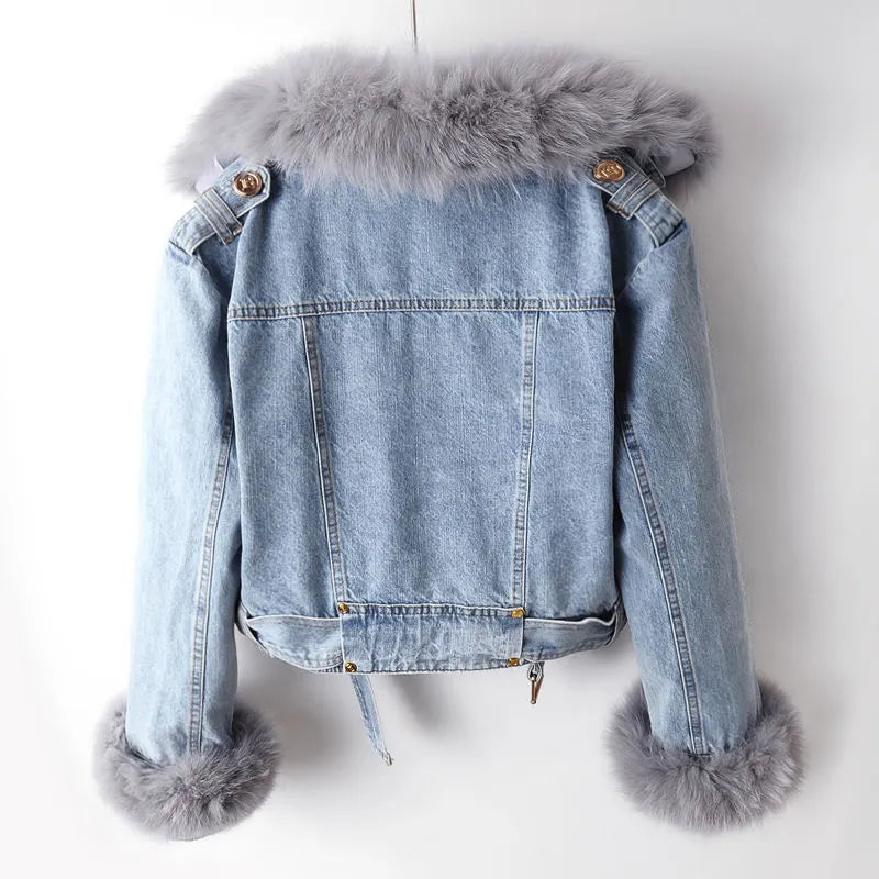 Denim en Nep Bont Elegantie Jacket - Stella