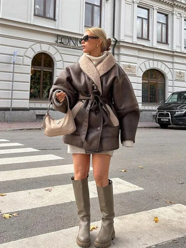 Luxe Winterjas van Leer en Bont - Mirabelle