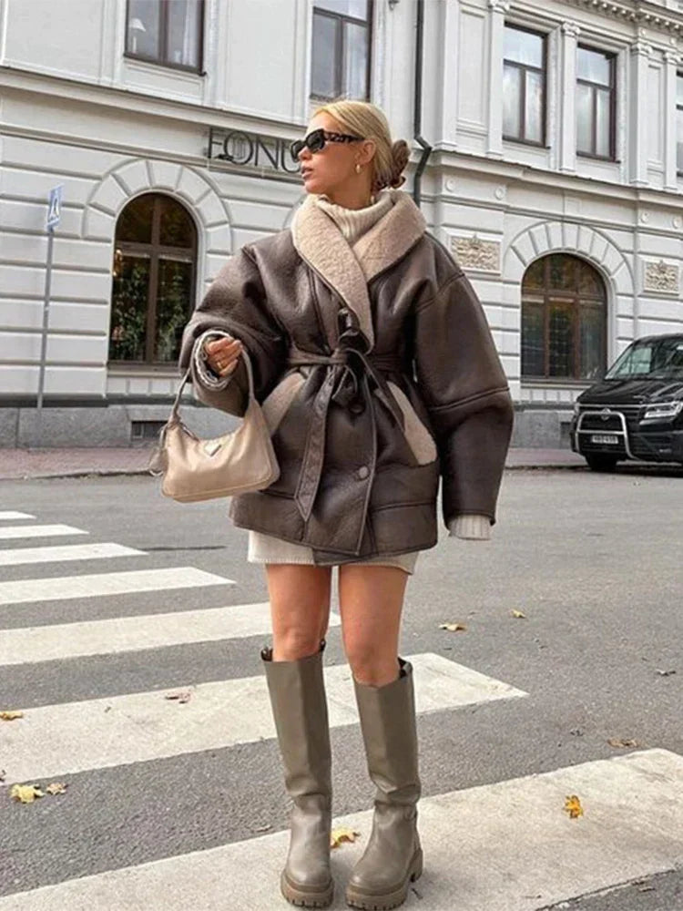 Luxe Winterjas van Leer en Bont - Mirabelle