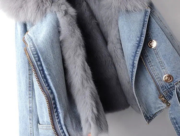 Denim en Nep Bont Elegantie Jacket - Stella