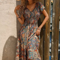 Luchtige dames maxidress met boho print & V-hals - Nayeli
