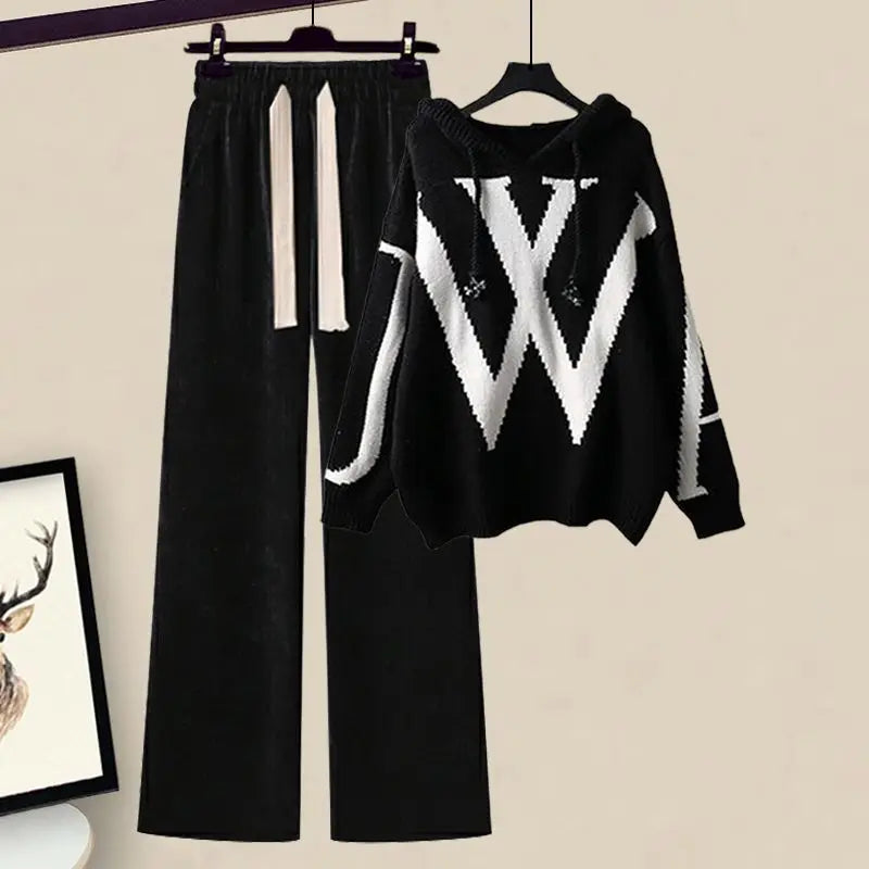 Tweedelige Dames Herfst Set met Trui en Wijde Broek – Selina