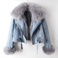 Denim en Nep Bont Elegantie Jacket - Stella