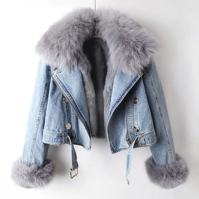 Denim en Nep Bont Elegantie Jacket - Stella