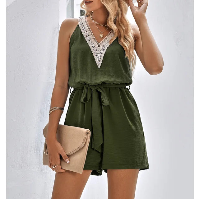 Kanten Zomerjumpsuit met V-Hals en Shorts – Sorelle