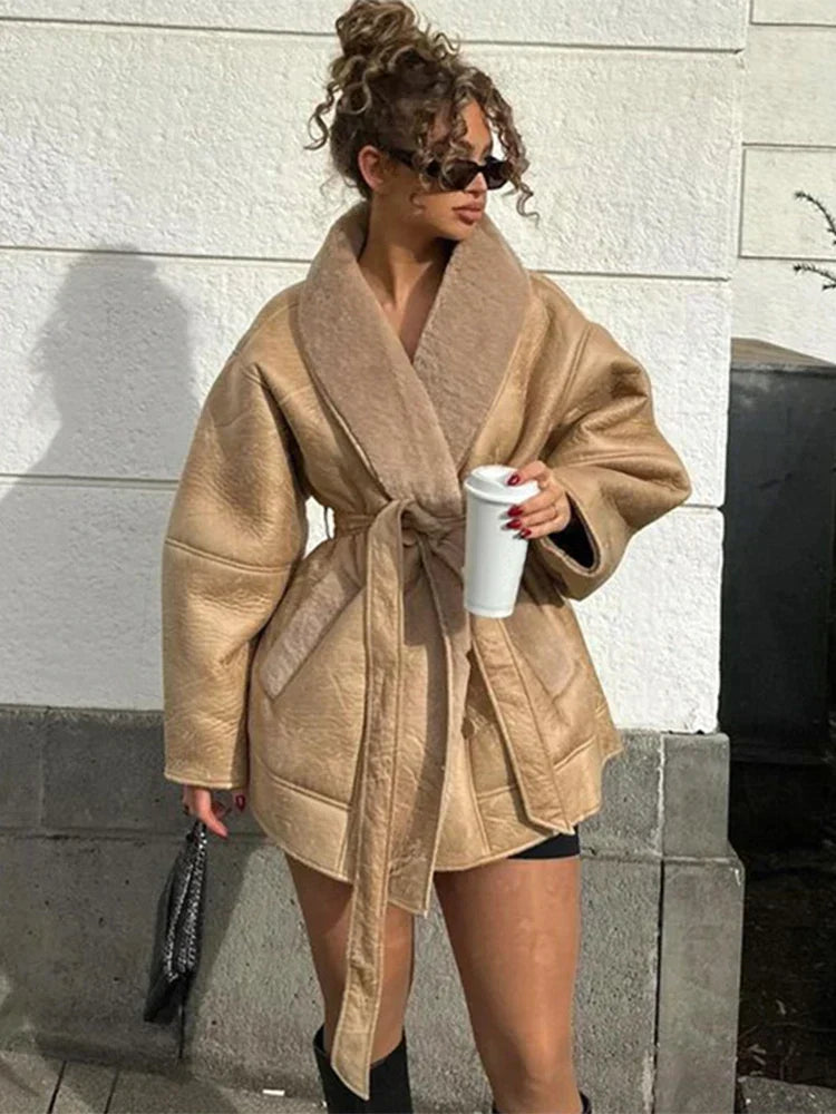 Luxe Winterjas van Leer en Bont - Mirabelle