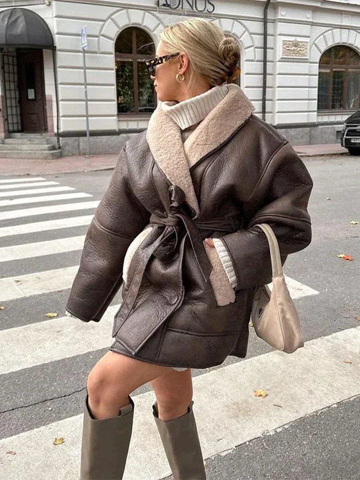 Luxe Winterjas van Leer en Bont - Mirabelle