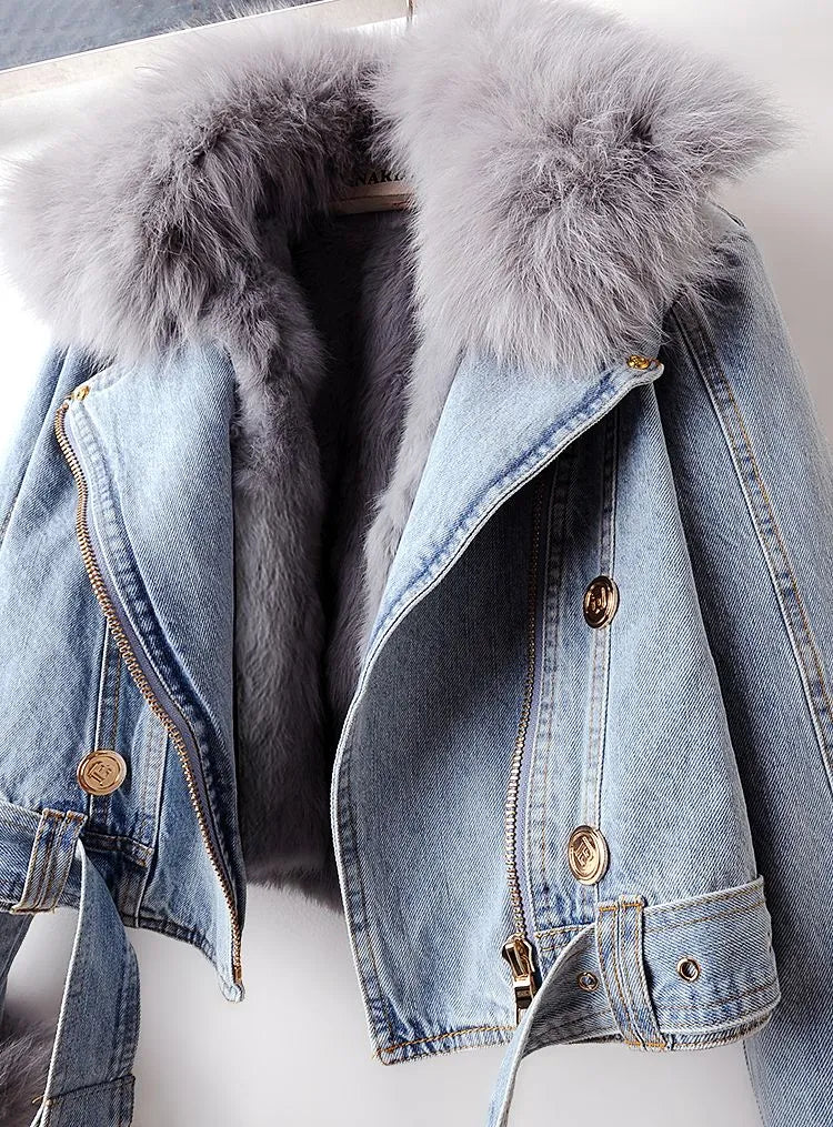 Denim en Nep Bont Elegantie Jacket - Stella