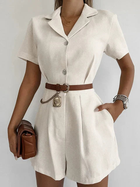 Linnen Zomerjumpsuit met Korte Mouwen – Maelis