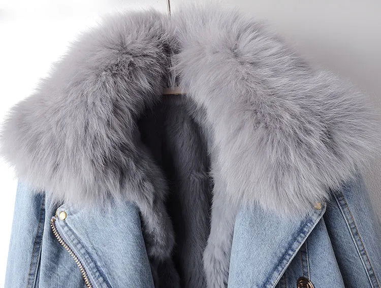 Denim en Nep Bont Elegantie Jacket - Stella