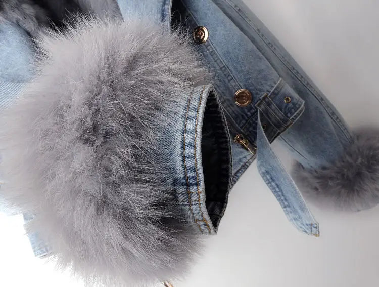 Denim en Nep Bont Elegantie Jacket - Stella