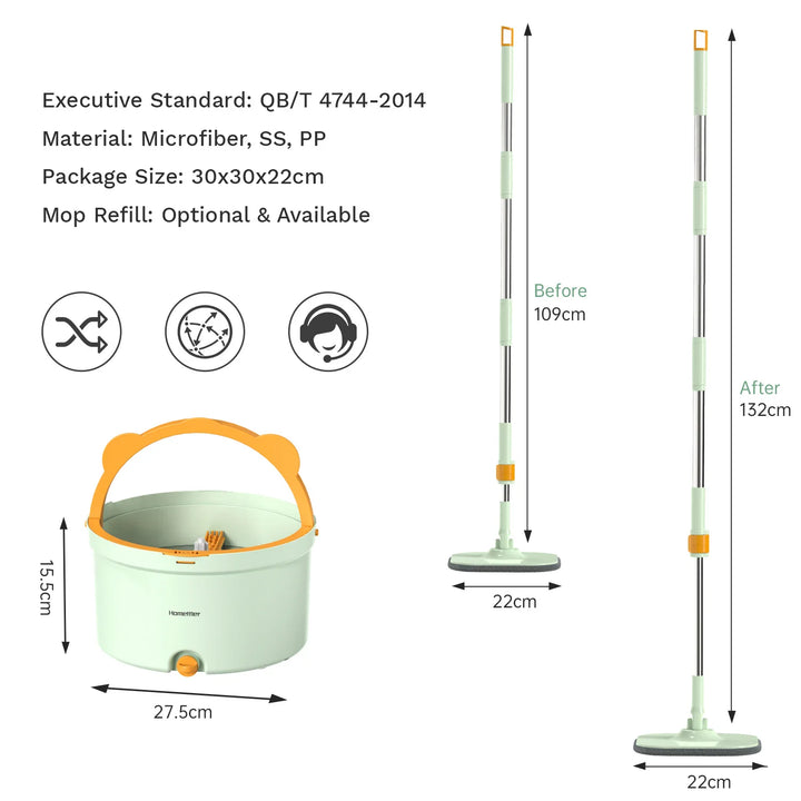 Zelfroterende Platte Dweil met Emmer - SpinMop
