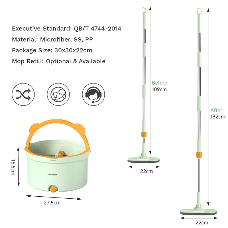 Zelfroterende Platte Dweil met Emmer - SpinMop
