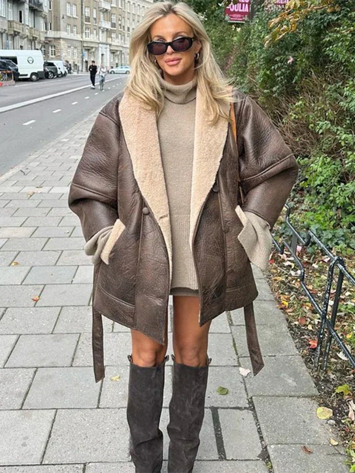 Luxe Winterjas van Leer en Bont - Mirabelle