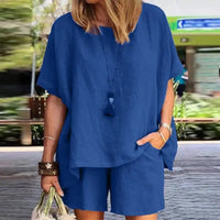 Trendy Tweedelige Linnen Dames Zomerset met Shorts – Nayla
