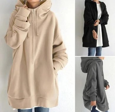 Oversized Dames Hoodie met Rits en Capuchon – Meliora