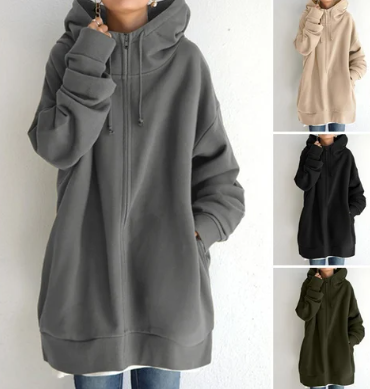 Oversized Dames Hoodie met Rits en Capuchon – Meliora