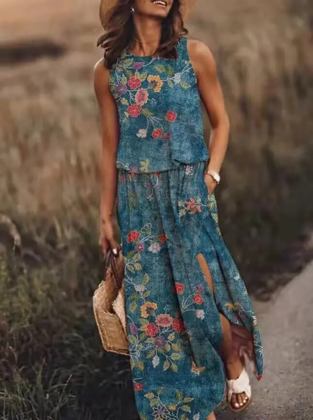 Zomerse Maxi-Jurk met Unieke Snit – Amara