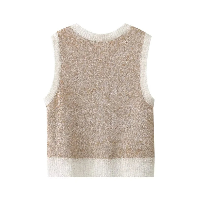 Beige Gebreide Dames Top met Vintage Jacquardpatroon – Mireille