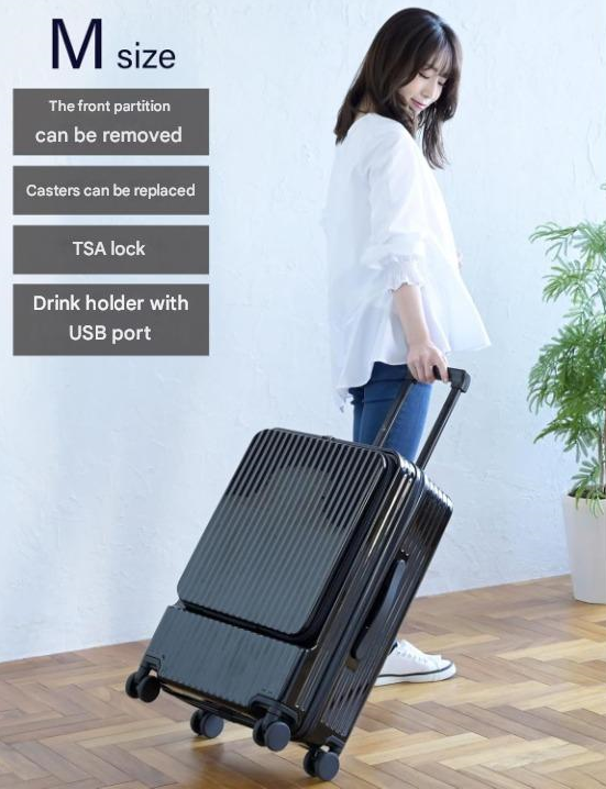 Front-Opening Carry-On Koffer met USB-poort en Drinkhouder