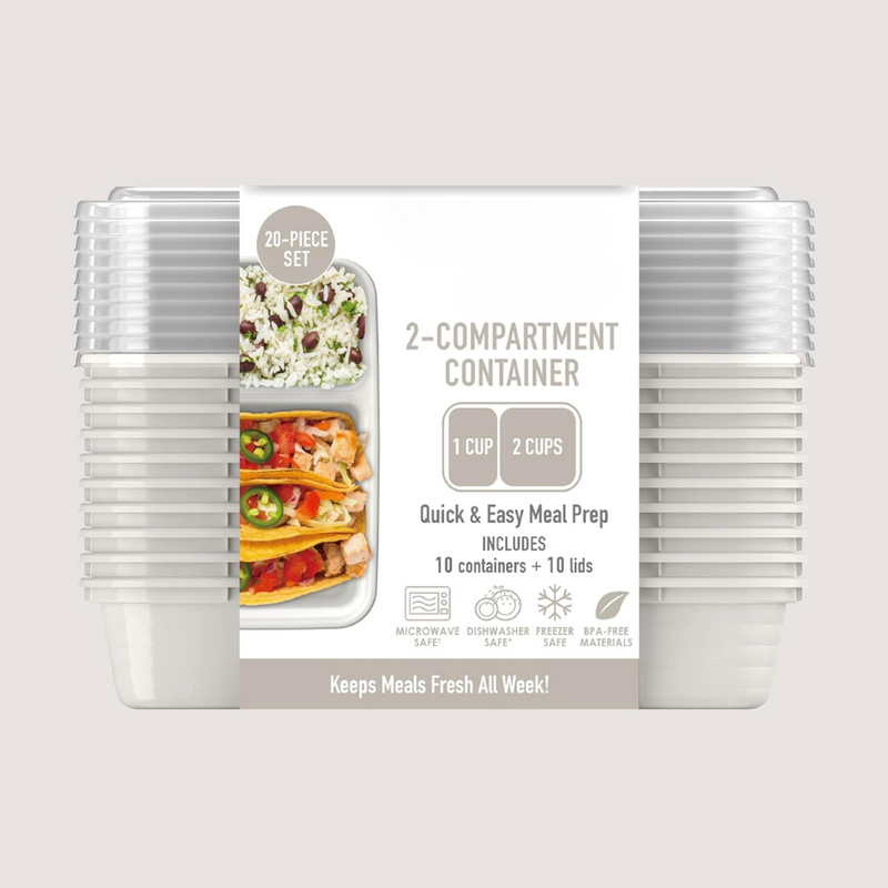 20-delige herbruikbare 2-compartiment voedselcontainers