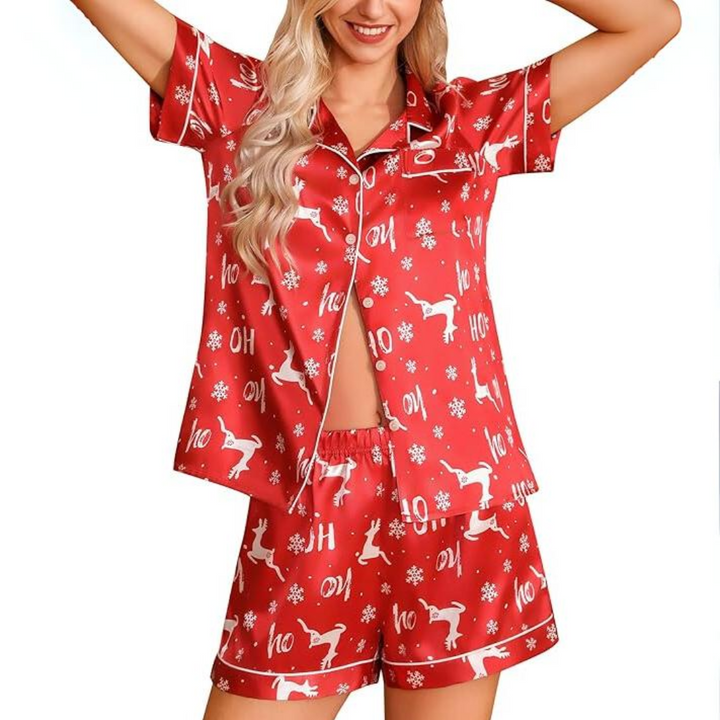 Zijde Satijnen Korte Kerst Pyjama Set - SilkDream