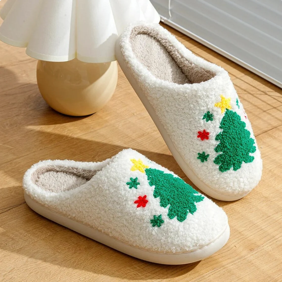 Warme Retro Pluche Kerstpantoffels - Frosty Feet