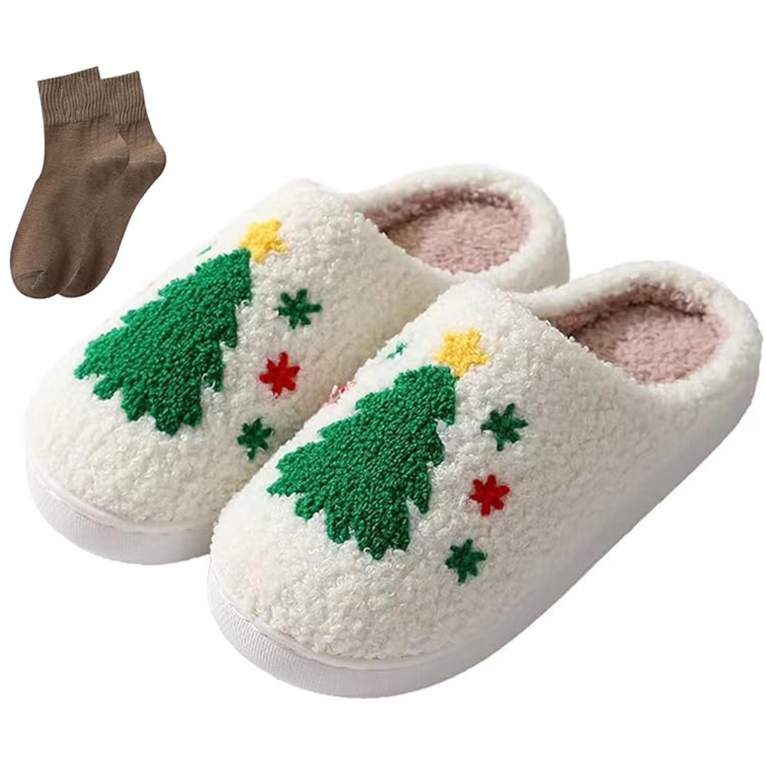 Warme Retro Pluche Kerstpantoffels - Frosty Feet