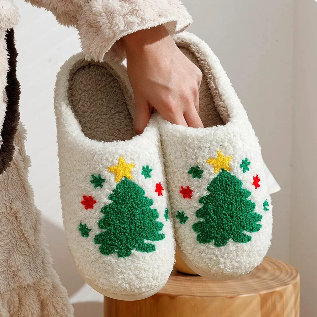 Warme Retro Pluche Kerstpantoffels - Frosty Feet