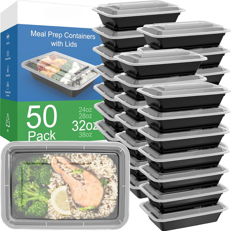 50-Pack Herbruikbare Maaltijd Prep Containers met Deksel, Lekvrij