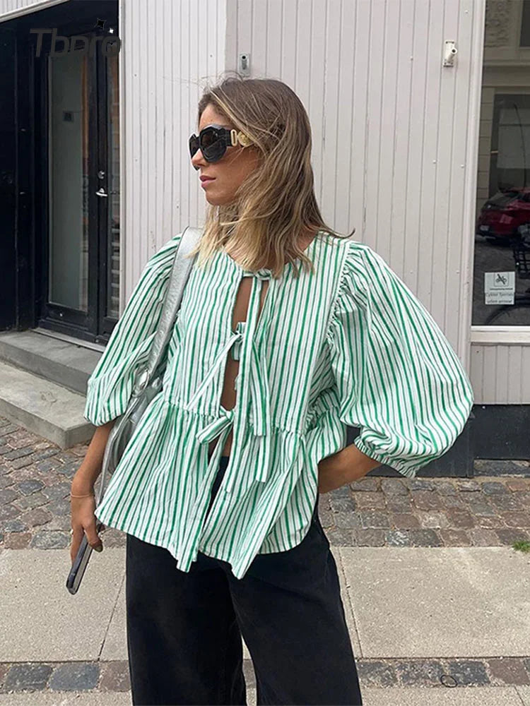 Geruite Dames Blouse met Pofmouwen – Maeve