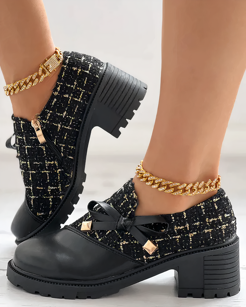 Stijlvolle blokhak schoenen met strikdetails - Florina