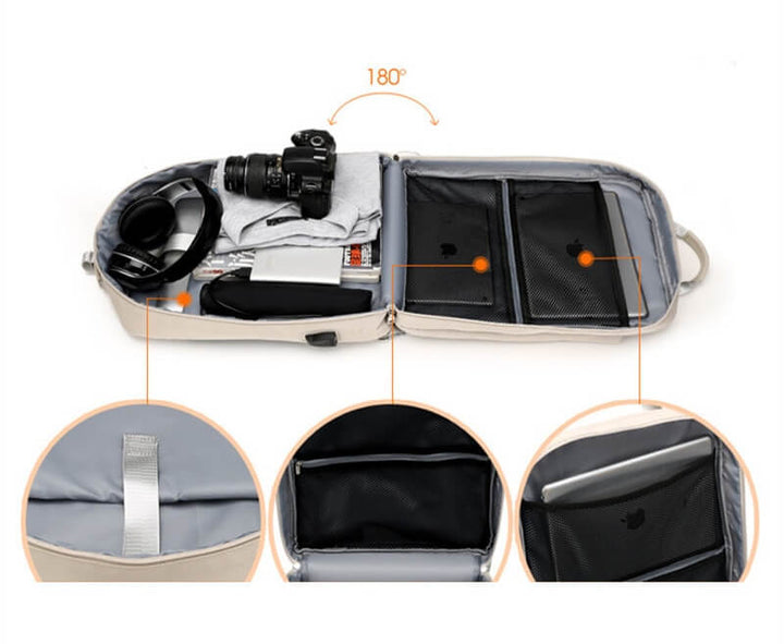 Beveiligde Dievenbestendige Rugzak met Verborgen Ritsen en USB Lader